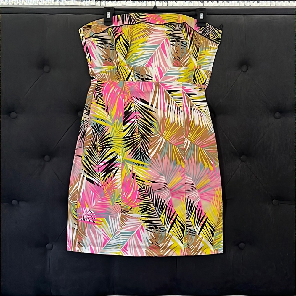H&M Multi Tropical Hawaiian Palm Leaf Strapless Cocktail Dress